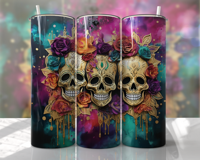 Floral Skulls  - 20 oz Skinny Tumbler Sublimation Transfers