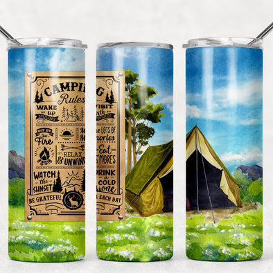 Camping Rules  - 20 oz Skinny Tumbler Sublimation Transfers