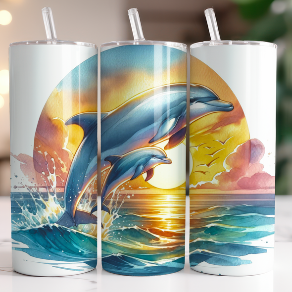 Mom And Baby Dolphin - 20 oz Skinny Tumbler Sublimation Transfers