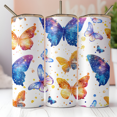 Pastel Butterflies - 20 oz Skinny Tumbler Sublimation Transfers