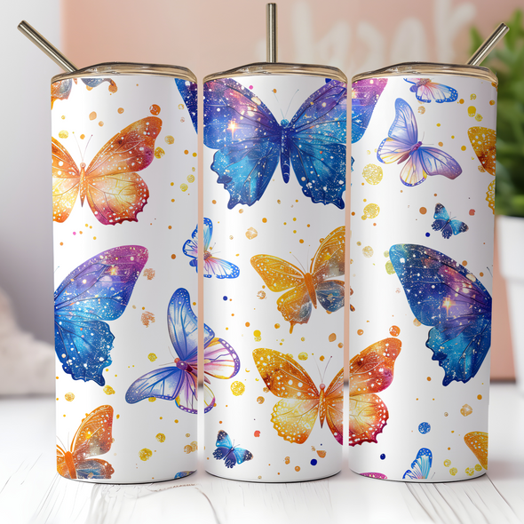 Pastel Butterflies - 20 oz Skinny Tumbler Sublimation Transfers