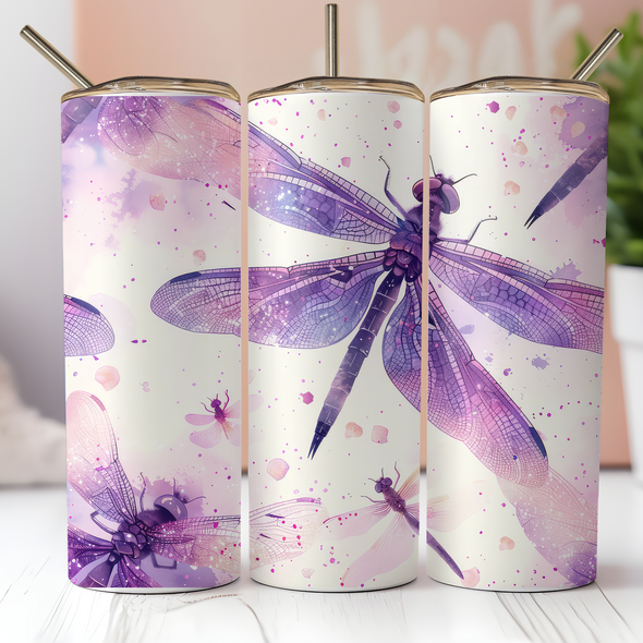 Pastel Dragonflies - 20 oz Skinny Tumbler Sublimation Transfers