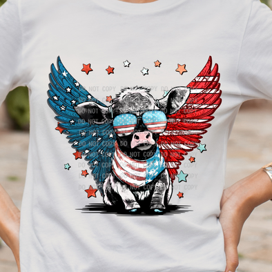 Patriotic Cow With Wings - DTF