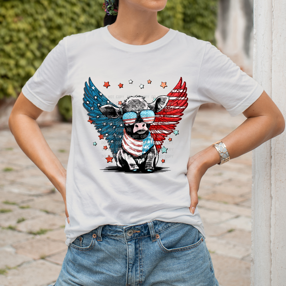 Patriotic Cow With Wings - DTF