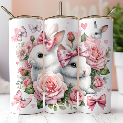Pink Bows Bunny -  20 oz Skinny Tumbler Sublimation Transfers