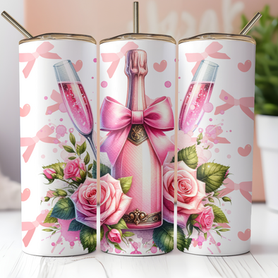 Pink Bows Champagne -  20 oz Skinny Tumbler Sublimation Transfers