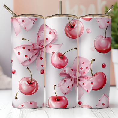 Pink Bows Cherries  -  20 oz Skinny Tumbler Sublimation Transfers