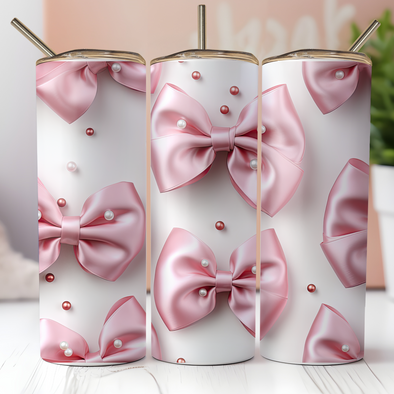 Pink Bows Pearls  -  20 oz Skinny Tumbler Sublimation Transfers