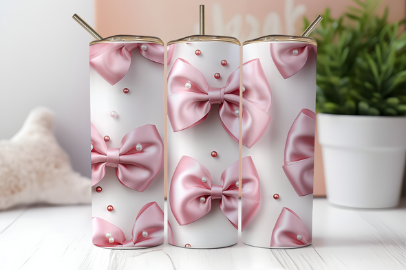 Pink Bows Pearls  -  20 oz Skinny Tumbler Sublimation Transfers