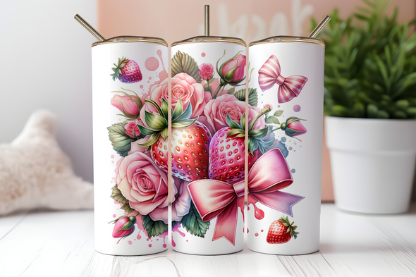 Pink Bows Strawberries 2  -  20 oz Skinny Tumbler Sublimation Transfers