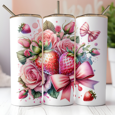 Pink Bows Strawberries 2  -  20 oz Skinny Tumbler Sublimation Transfers