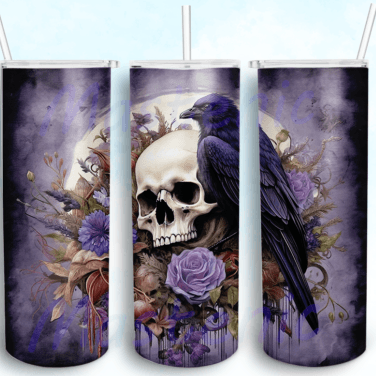 Skull With Raven - 20 oz Skinny Tumbler Sublimation Transfers