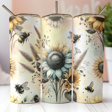 Sunflower Bees -  20 oz Skinny Tumbler Sublimation Transfers