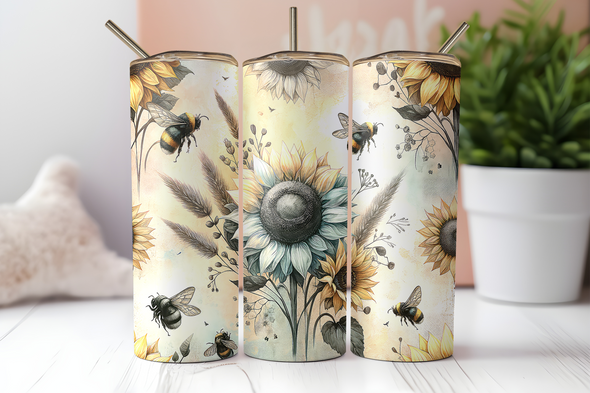 Sunflower Bees -  20 oz Skinny Tumbler Sublimation Transfers
