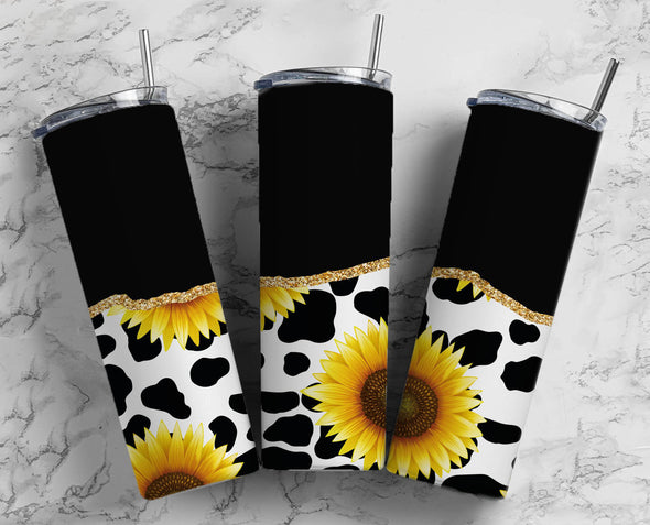 Sunflower Cow Print - 20 oz Skinny Tumbler Sublimation Transfers