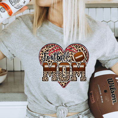 Football Mom Heart Leopard  - DTF