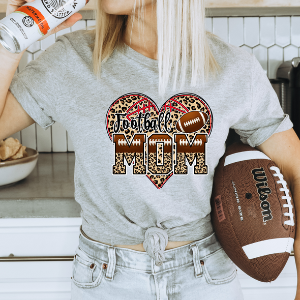 Football Mom Heart Leopard  - DTF
