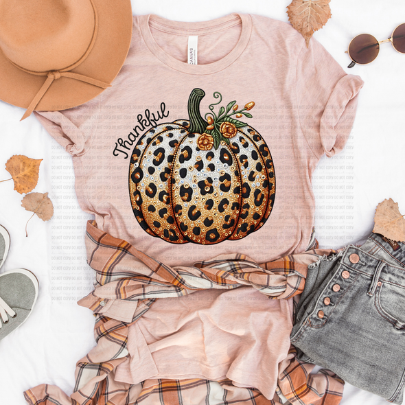 Thankful Embroidered Leopard Pumpkin - DTF Transfer