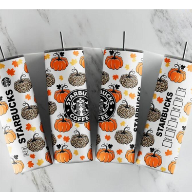 Fall Pumpkin Coffee - 20 oz Skinny Tumbler Sublimation Transfers