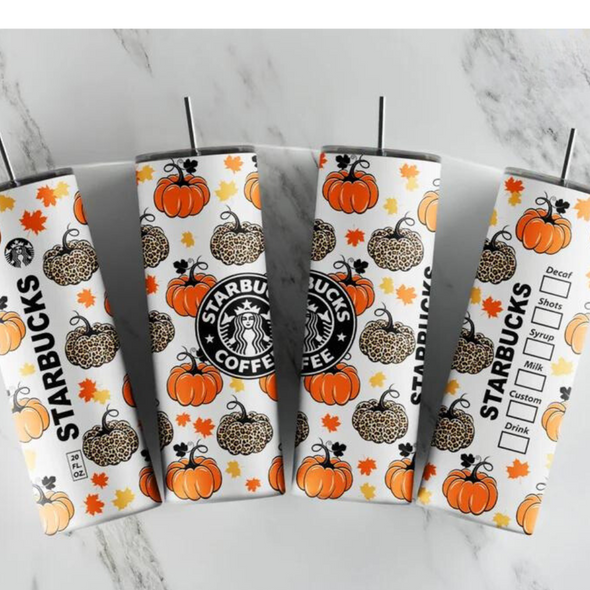 Fall Pumpkin Coffee - 20 oz Skinny Tumbler Sublimation Transfers