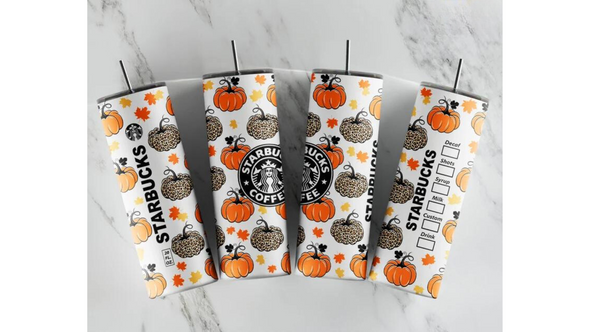 Fall Pumpkin Coffee - 20 oz Skinny Tumbler Sublimation Transfers