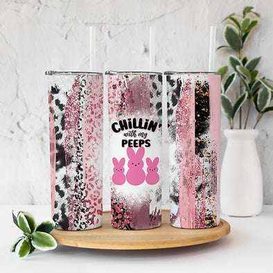Chillin With My Peeps Pink 20  oz Skinny Tumbler Sublimation Transfers