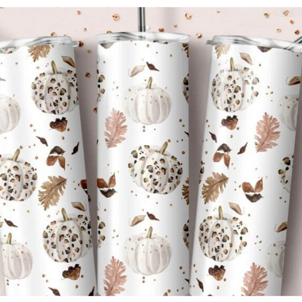 Fall Pumpkin And Leaves - 20 oz Skinny Tumbler Sublimation Transfers