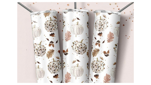 Fall Pumpkin And Leaves - 20 oz Skinny Tumbler Sublimation Transfers