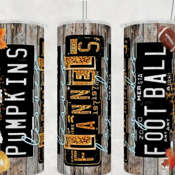 Pumpkins Football Flannels - 20 oz Skinny Tumbler Sublimation Transfers