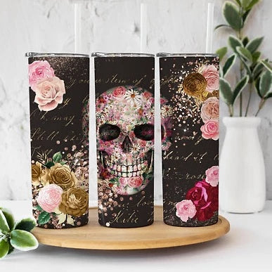 Skull Floral 20  oz Skinny Tumbler Sublimation Transfers