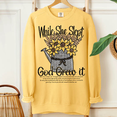 While She Slept God Grew It - DTF Transfer