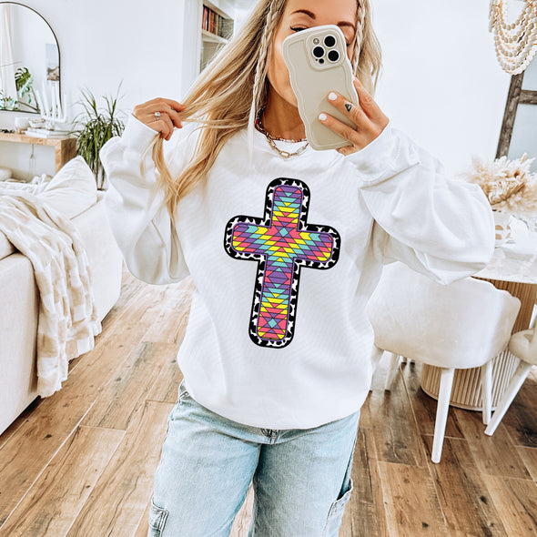 Distressed Aztec Easter Cross - DTF