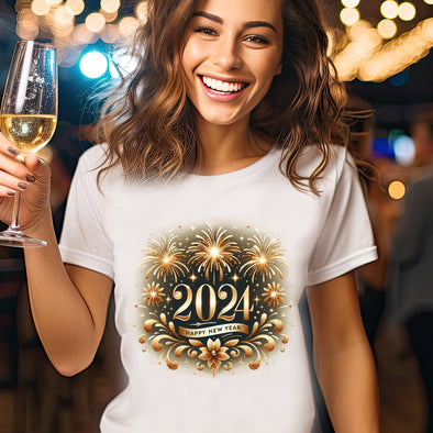 Happy New Year  2024  Gold - DTF Transfer