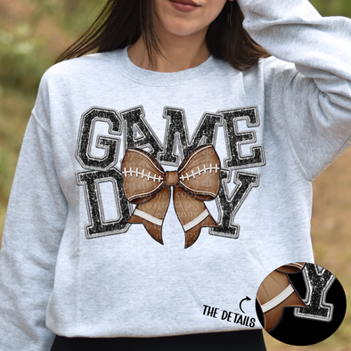 Game Day Football Bow Faux Embroidery - DTF