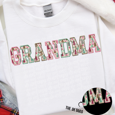 Grandma Christmas Fun Faux Embroidery - DTF