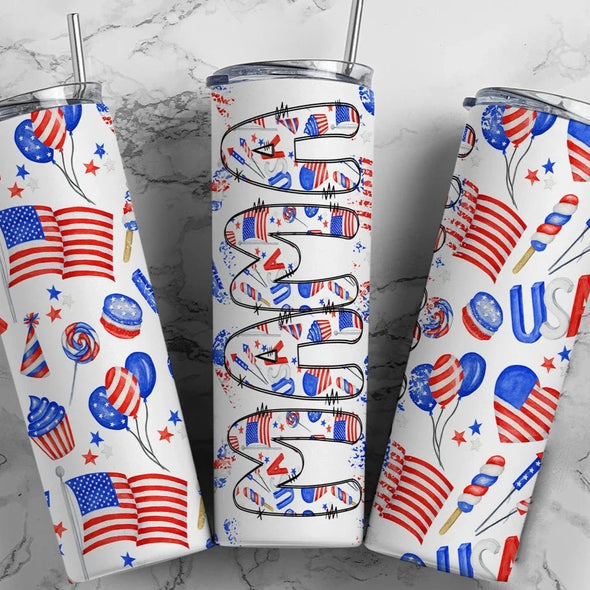 Mama USA - 20 oz Skinny Tumbler Sublimation Transfers