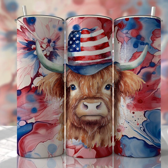 4th of July Cow - 20 oz Skinny Tumbler Sublimation Transfers