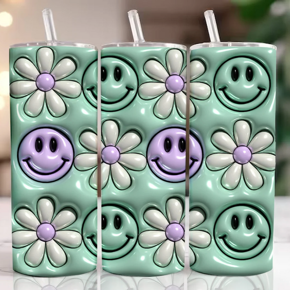 Smiley Face With Flowers - 20 oz Skinny Tumbler Sublimation Transfers
