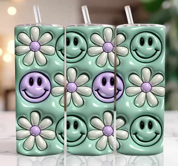 Smiley Face With Flowers - 20 oz Skinny Tumbler Sublimation Transfers