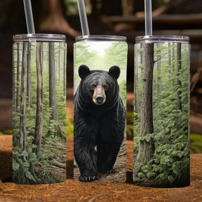 Black Bear in a lush forest -  20 oz Skinny Tumbler Sublimation Transfers