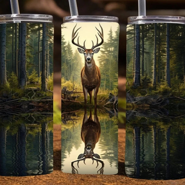 Buck/Deer with reflection in a lake -  20 oz Skinny Tumbler Sublimation Transfers