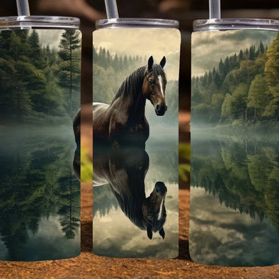 Horse with reflection in a lake -  20 oz Skinny Tumbler Sublimation Transfers