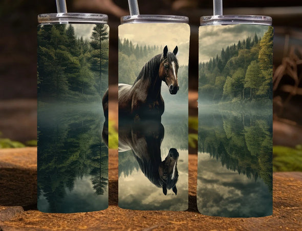 Horse with reflection in a lake -  20 oz Skinny Tumbler Sublimation Transfers