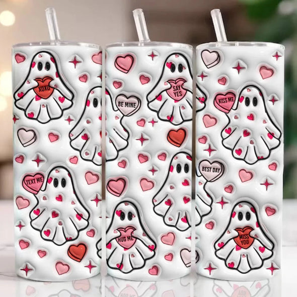 3D Heart Ghost Spooky Valentine's Day - 20 oz Skinny Tumbler Sublimation Transfers
