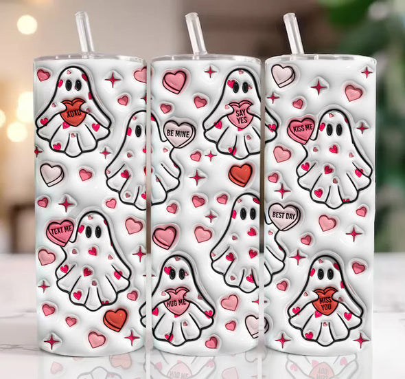 3D Heart Ghost Spooky Valentine's Day - 20 oz Skinny Tumbler Sublimation Transfers