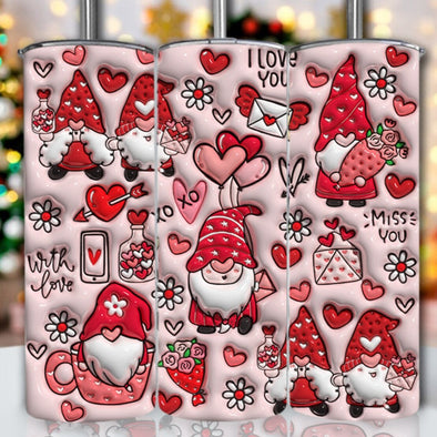 3D Valentine Gnomes Inflated - 20 oz Skinny Tumbler Sublimation Transfers
