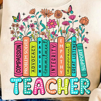 Teacher Bookshelf Wildflowers  - DTF