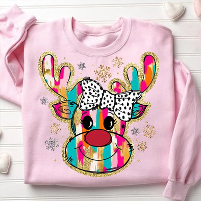 Colorful Glitter Christmas Reindeer - DTF