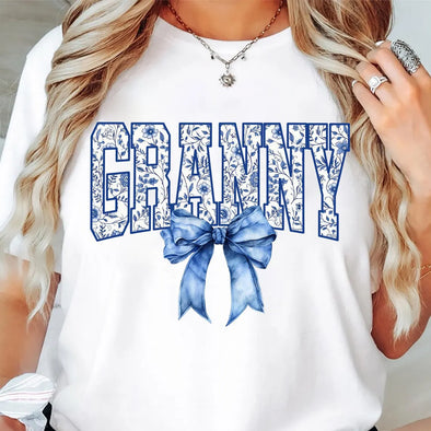 Granny Floral Toile Blue - DTF Transfer