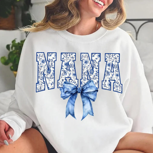 Nana Floral Toile Blue - DTF Transfer